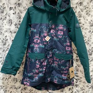 NWT Burton Eyris Goretex Snowboard Jacket Womens Medium Teal with Floral Print